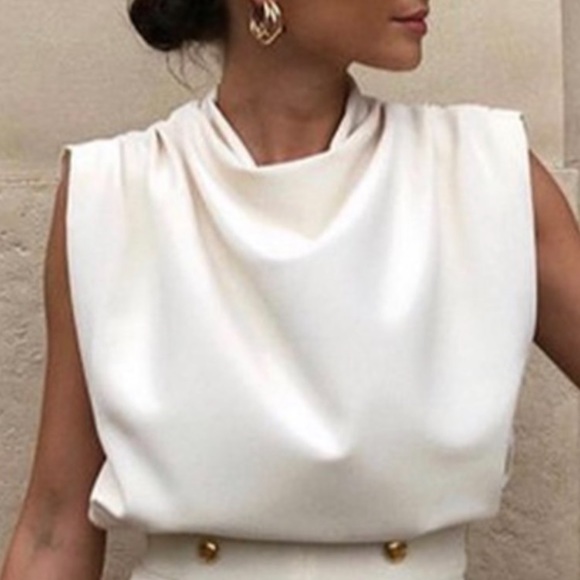 Zara | Tops | Nwt Zara Sleeveless Draped High Neck Top Ivory | Poshmark